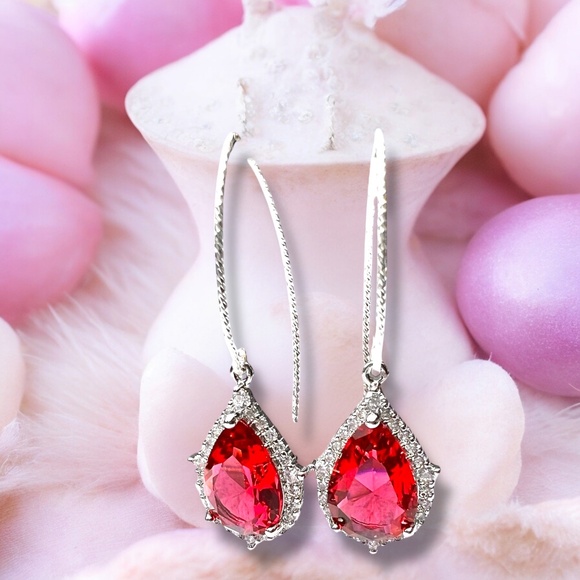Sterling Silver Ruby Earrings – Rhodium-Plated Silver. Gift-ready Handmade - Picture 7 of 9